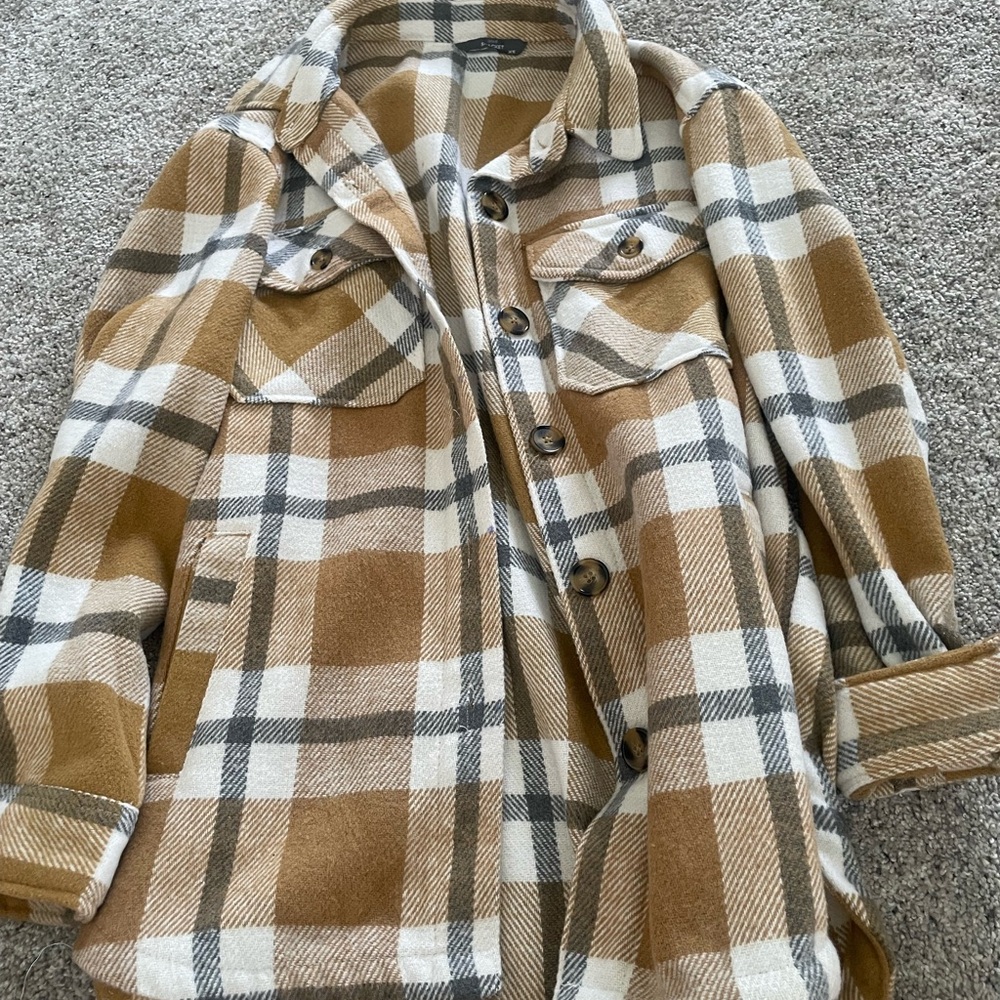 Plaid Tan and White Women's Jacket